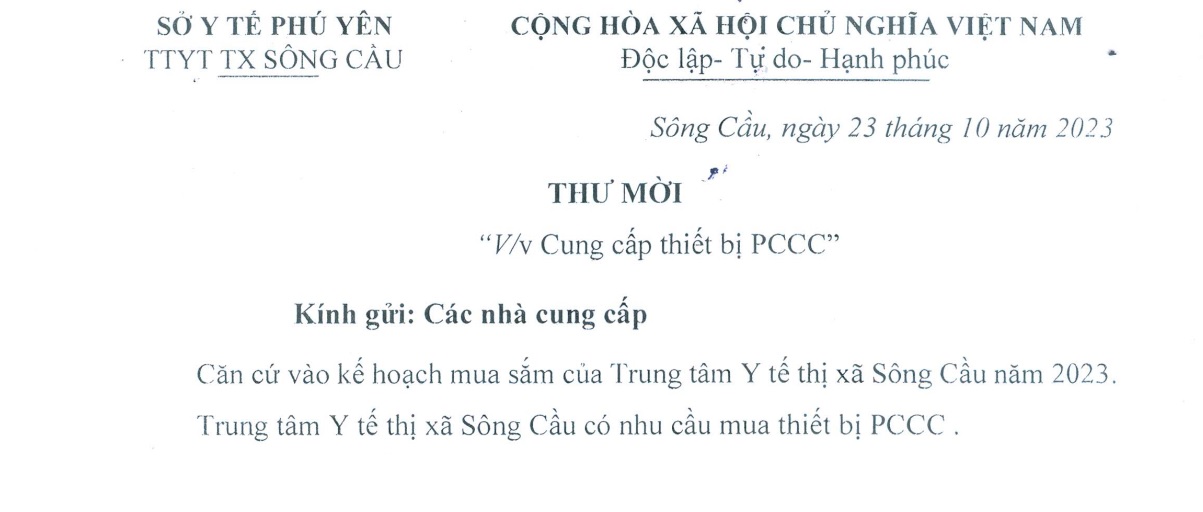 Yêu cầu báo giá Cung cấp thiết bị PCCC